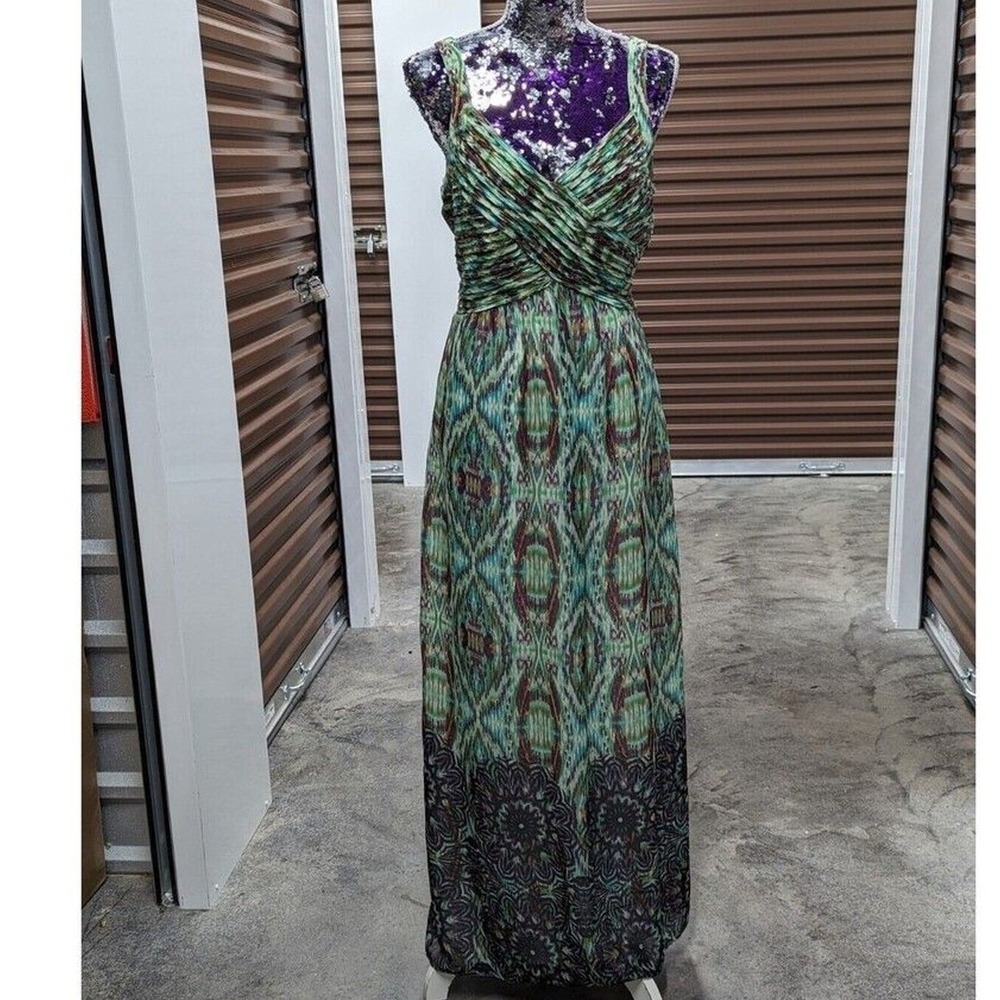 Boho Goddess Festival Maxi Dress Green Abstract Resortcore Evening Gown Large